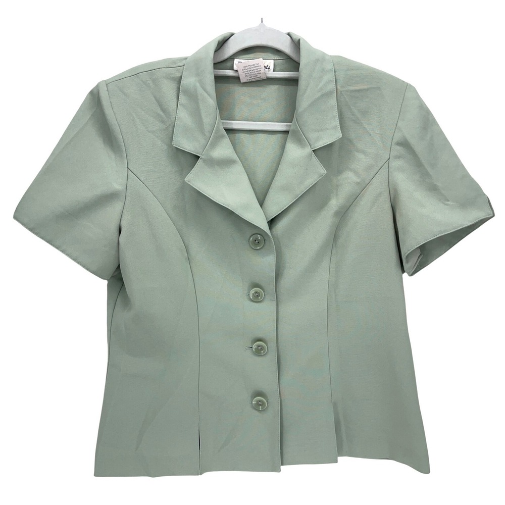 Renee Michaels Sage Green Short Sleeve Blazer Size 14 Vintage Shoulder Pads